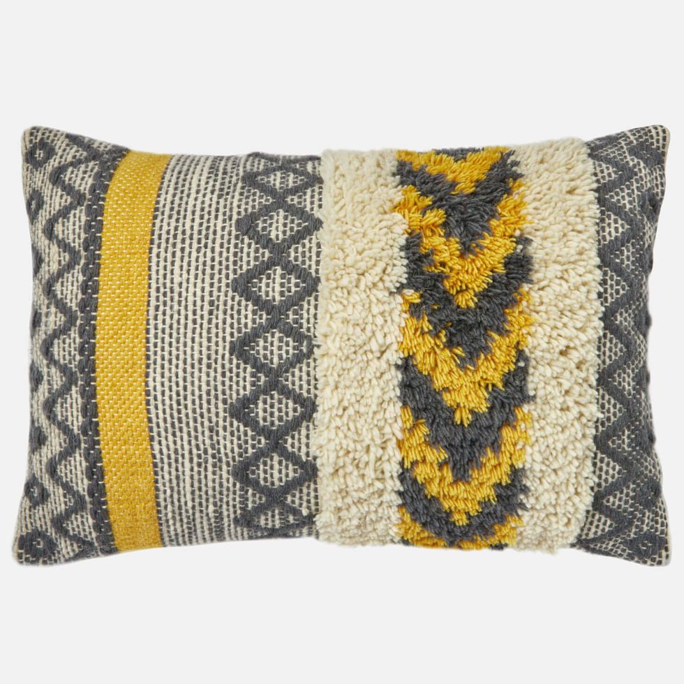 Textured Cushion - Yellow and Grey