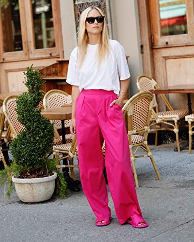 The Drop Women's Magenta Loose Fit High Rise Wide Leg Pant by @thefashionguitar, XS