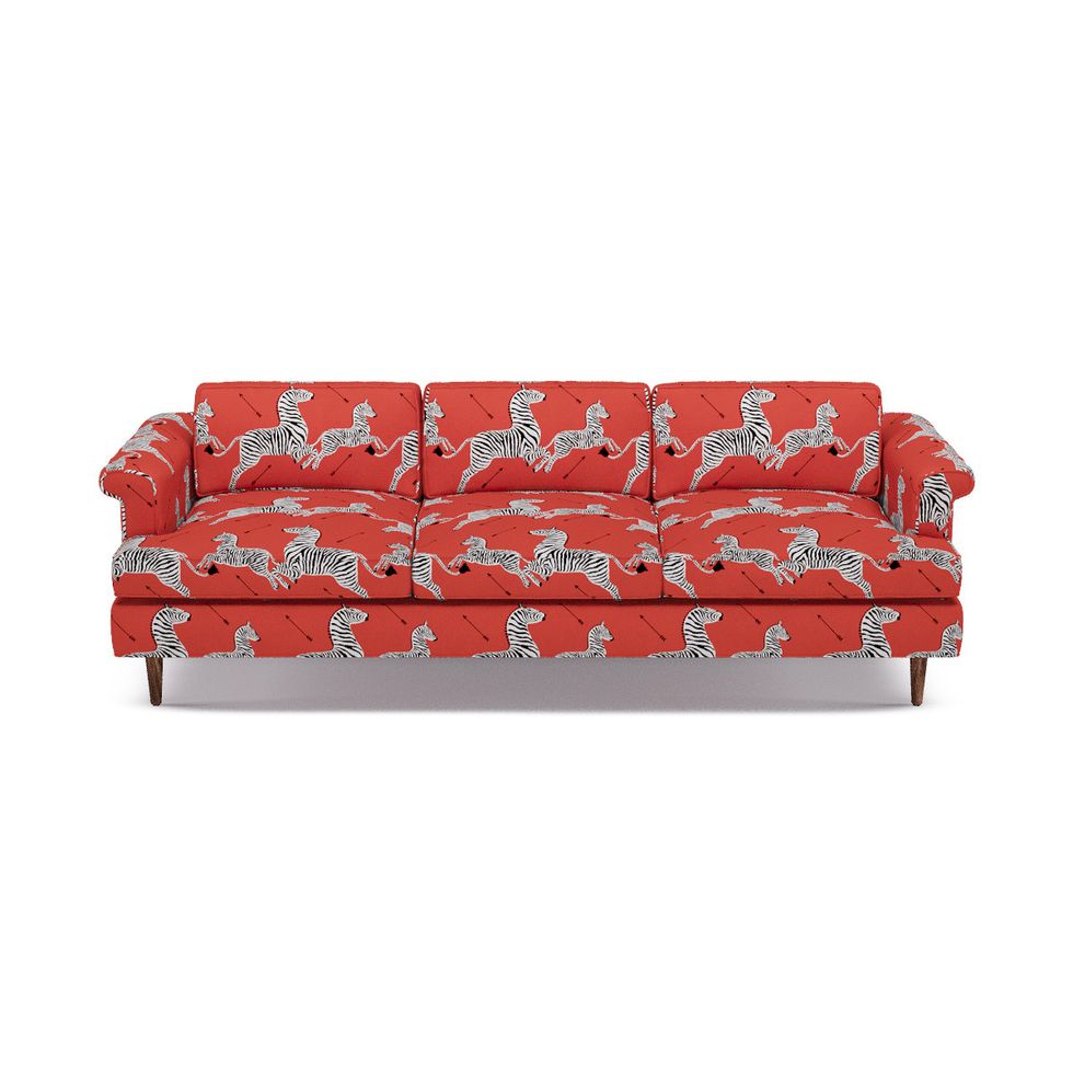 Red Coral Zebra Mid-Century Sofa