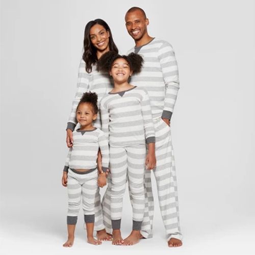 Gray-Striped Family Pajamas Collection