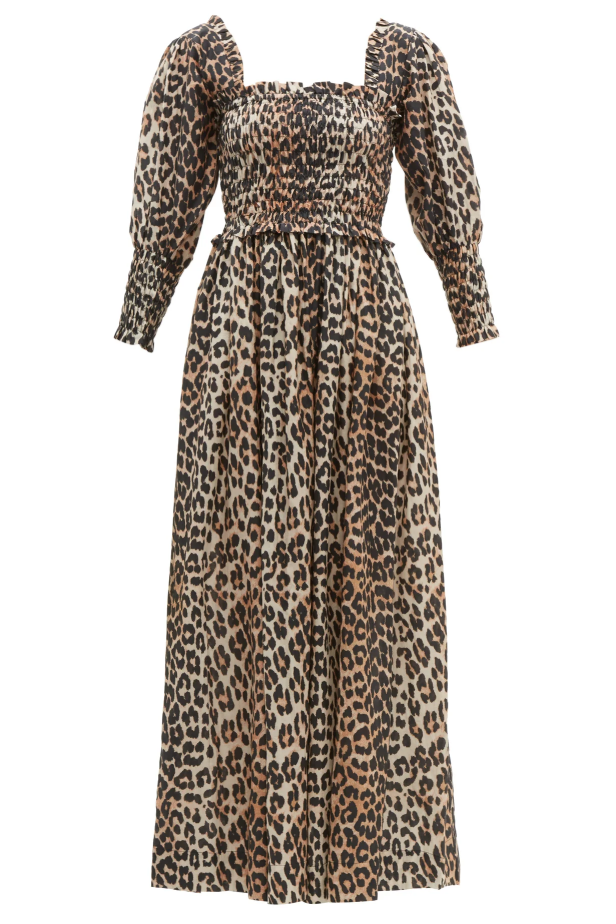Smocked Maxi Dress in Leopard