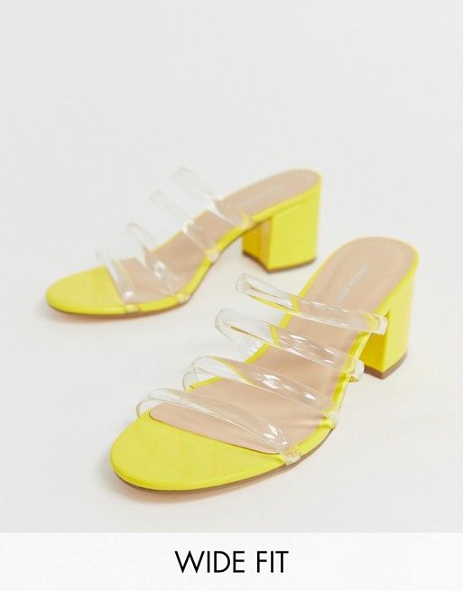 １、螢光黃透明繫帶低跟涼鞋