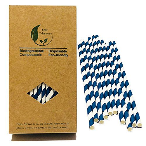 Blu navy a righe cannucce di carta, 100 count Recyslable Paper box, Aegean blu e bianco a righe