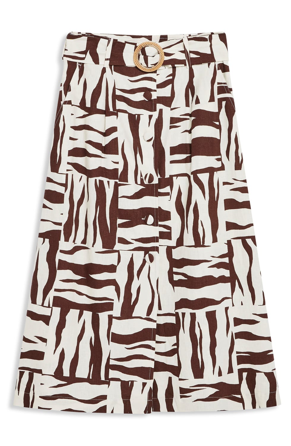 Zebra Print Linen Blend Midi Skirt