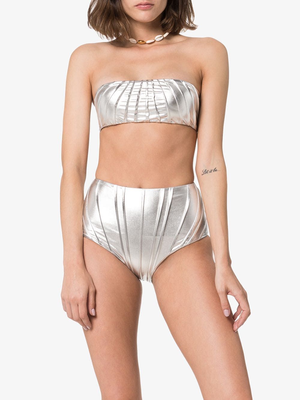 Ladies Ex TopShop High Waisted Strapless Swimwear Bandeau Bikini White Mesh