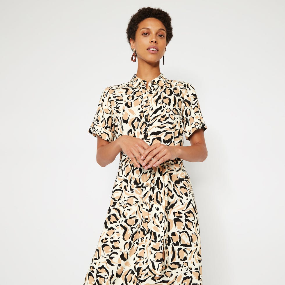 LEOPARD PRINT MIDI SHIRT DRESS