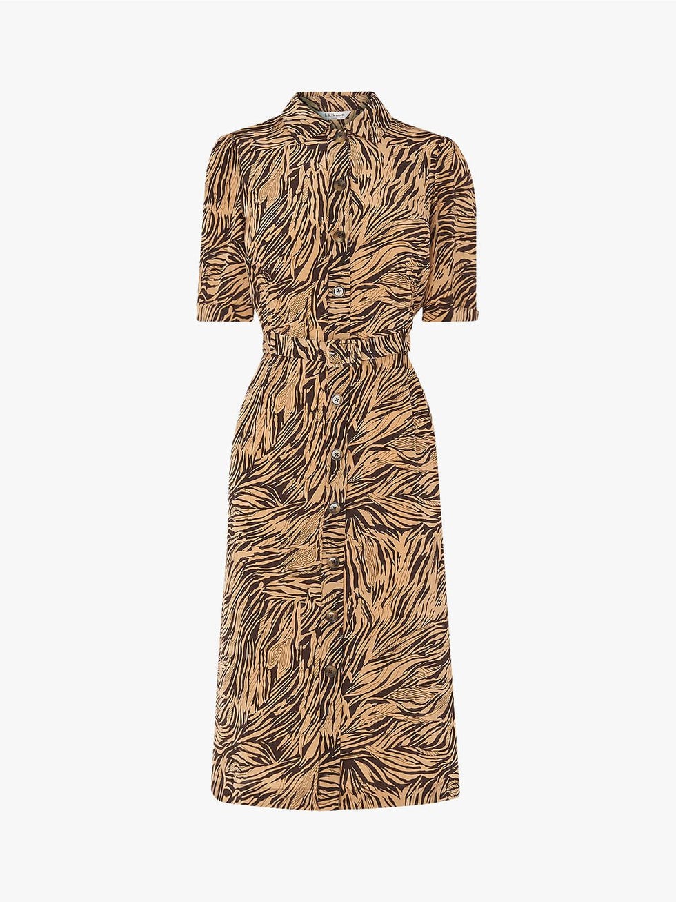 L.K.Bennett Irenie Belted Silk Shirt Dress, Brown