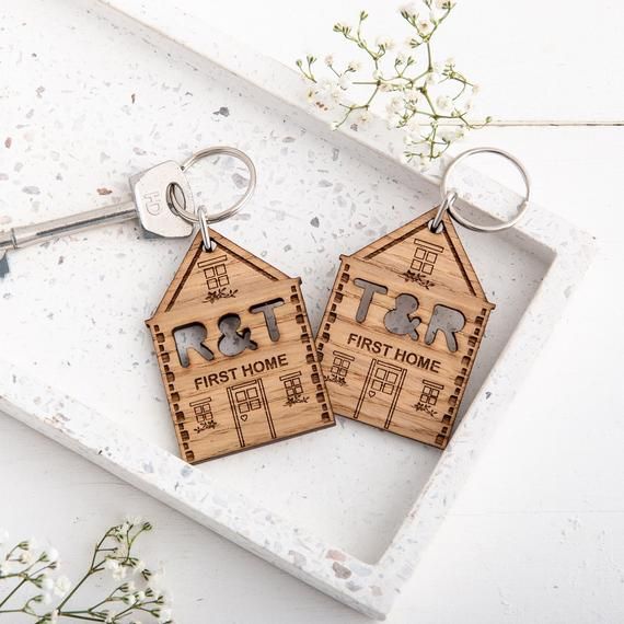 New home key rings, set of two