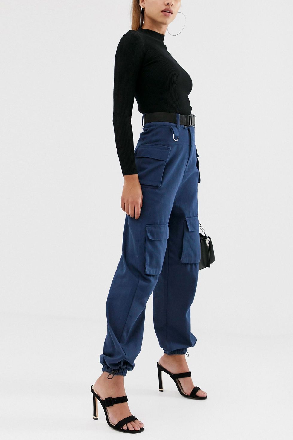 High Waisted Satin Cargo Trousers - Black  Cargo trousers, Cargo pants  outfit, Cargo pants women