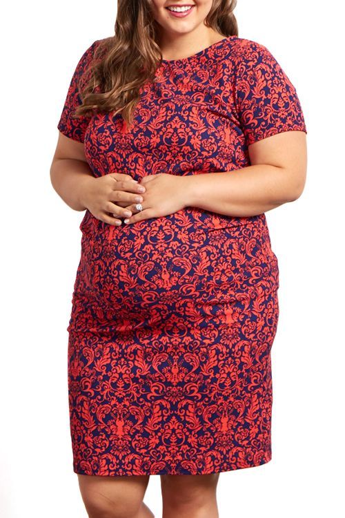 Damask Fitted Maternity Plus Dress