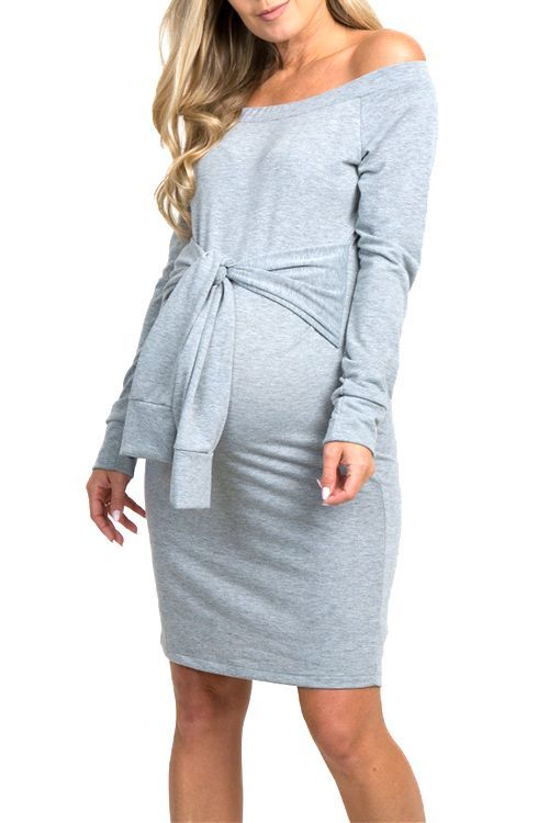 Grey Off Shoulder Maternity Dress