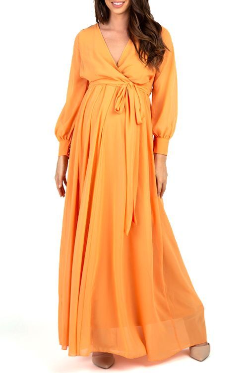Orange Chiffon Maternity Maxi Dress