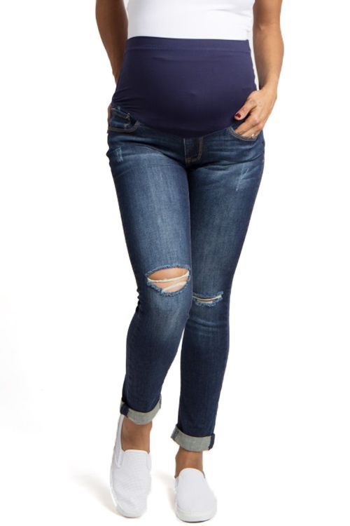 Ripped Knee Cuffed Maternity Jeans