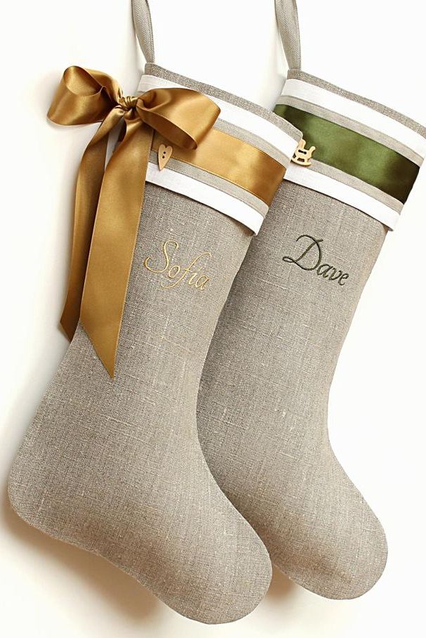 Personalized Linen Stocking with Ribbon