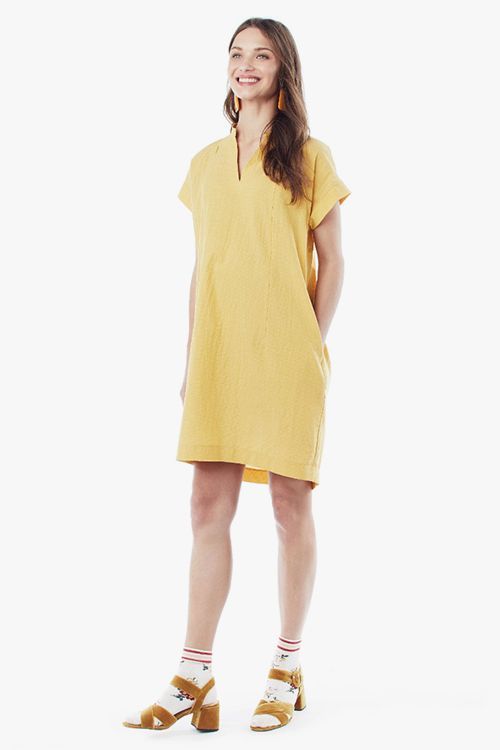 Yellow Short-Sleeve Maternity Dress