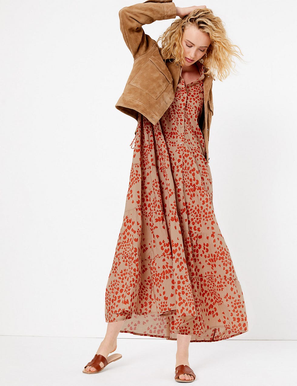 Pure Cotton Printed Tiered Shirt Maxi Dress