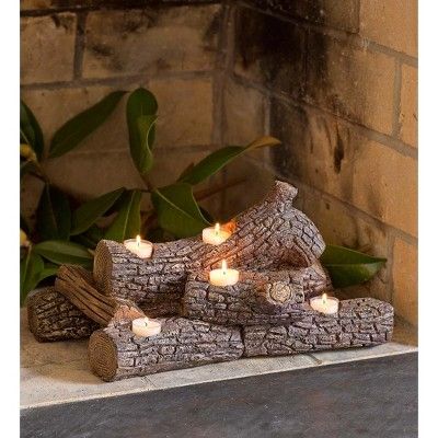 Fireplace log candle discount holder