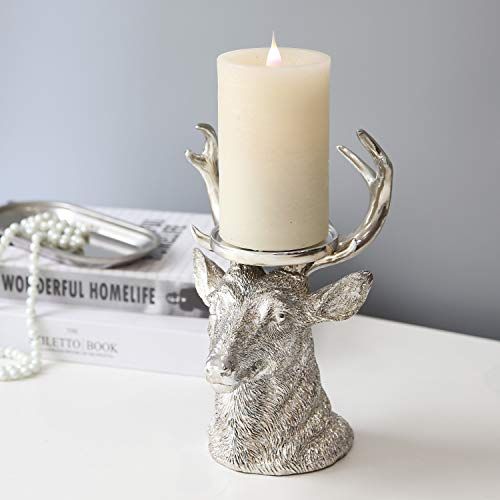 Reindeer Set of Christmas Tea Light Holder Table Candles Metal Stand Mantle 