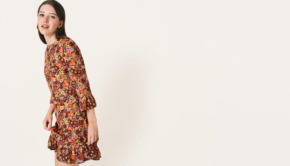 Brown and Yellow Floral Fleur Mini Dress