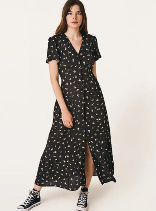 Black Ditsy Leana Maxi Dress
