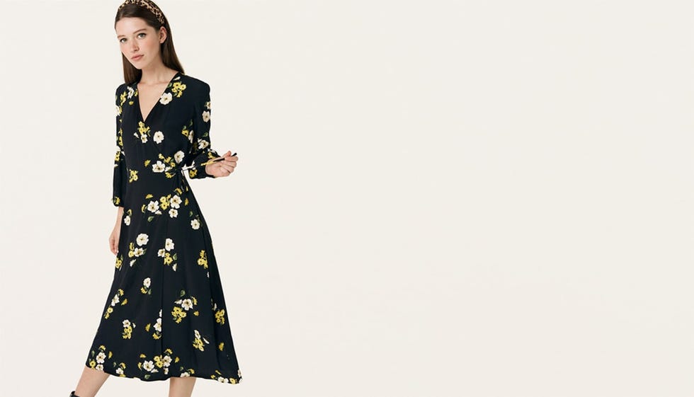 Black and Yellow Floral Bluebelle Wrap Midi Dress