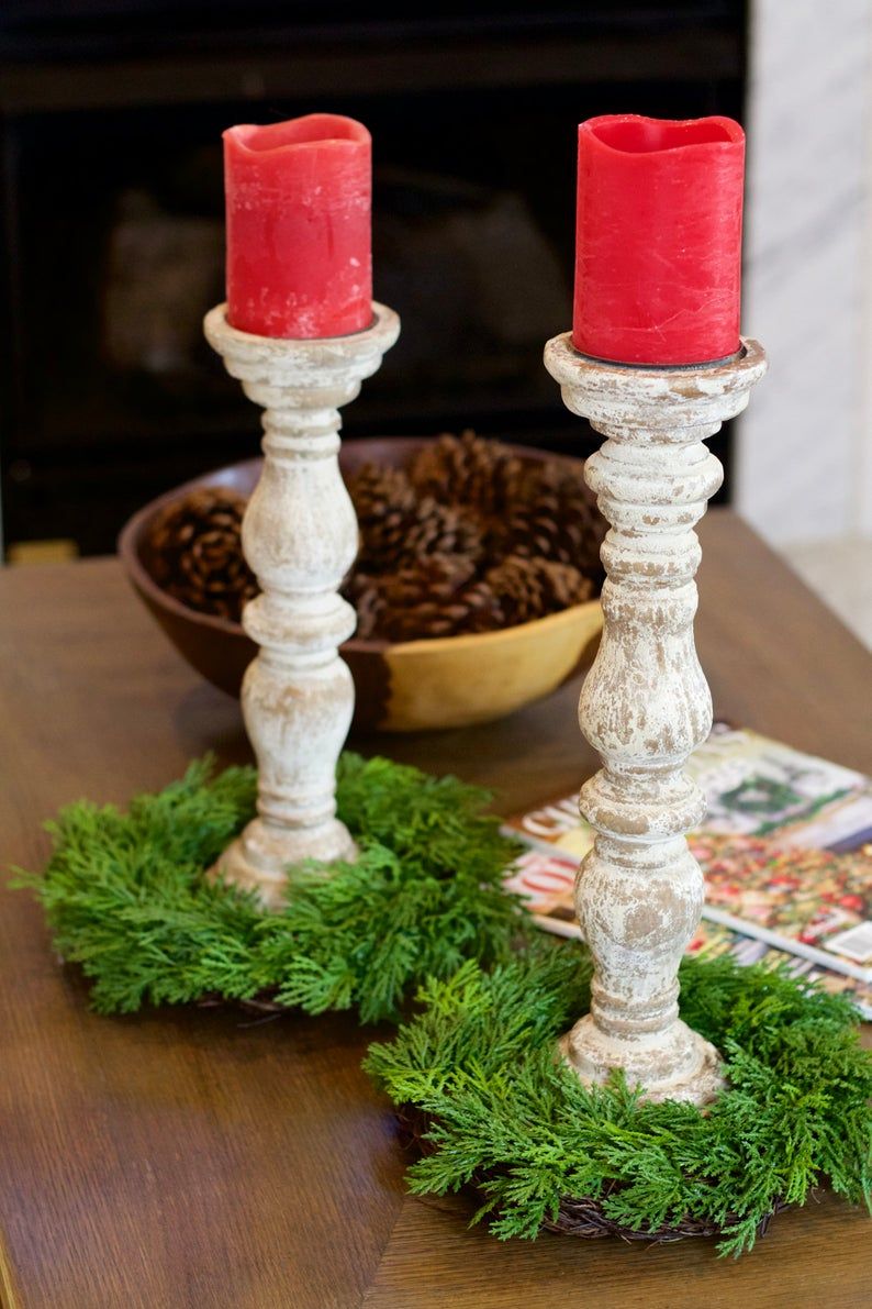 Pillar Candle Holder with Wreath Candle Ring