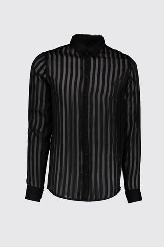 BooHoo Man Semi-Sheer Vertical Stripe Long Sleeve Shirt