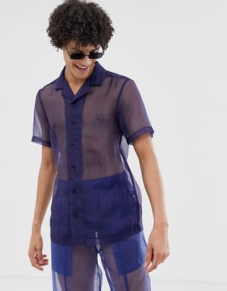 ASOS DESIGN Navy Sheer Shirt