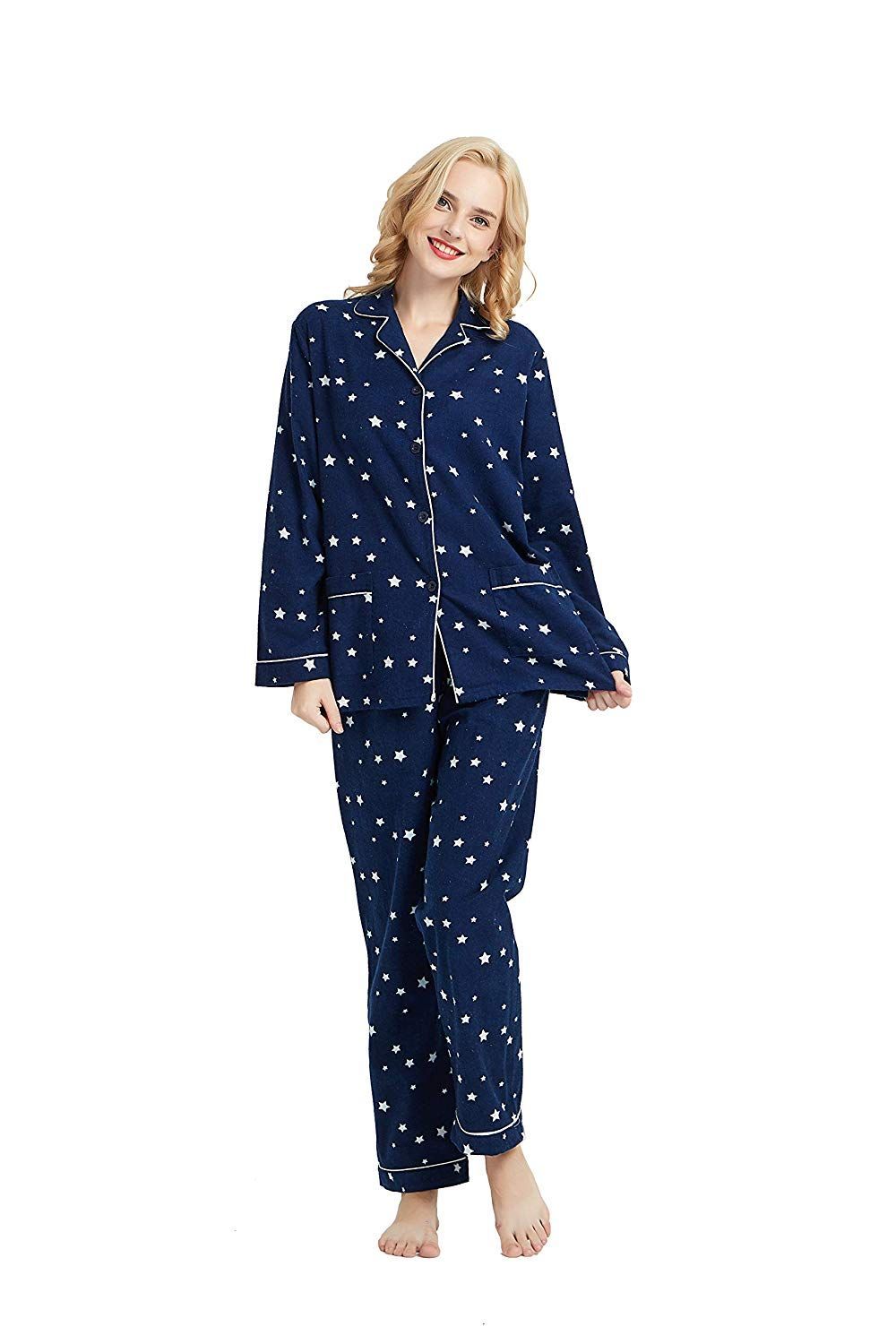 Girls Brushed Flannel Long Sleeve Blue Pyjamas with Cat & Star Print  Age 3/4 
