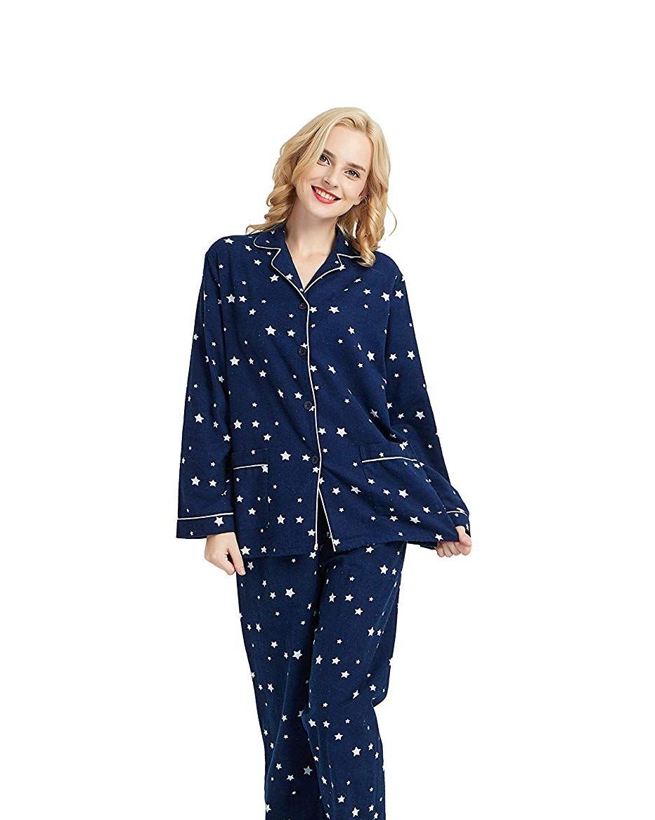 Women's Cotton Lightweight Flannel Pajama Set - Plaid Blue-Green