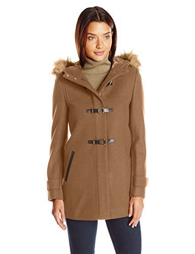 camel coat with fur hood