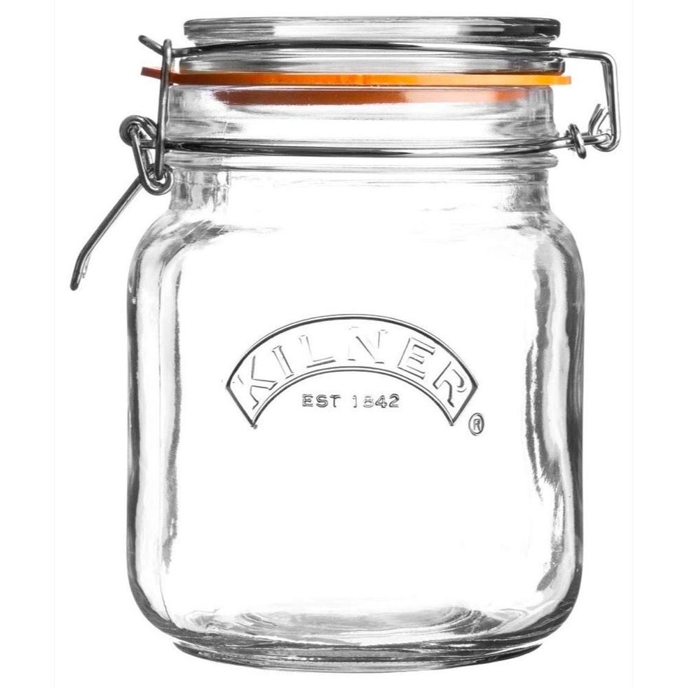 Square Glass Clip Top Jar, 1 Litre