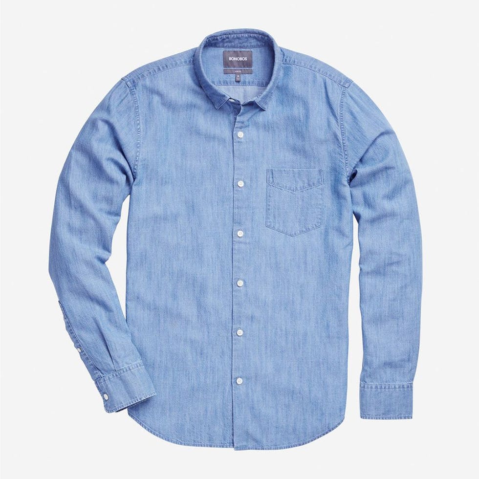 Get Anthony Mackie's Brunello Cucinelli Chambray Shirt for Fall