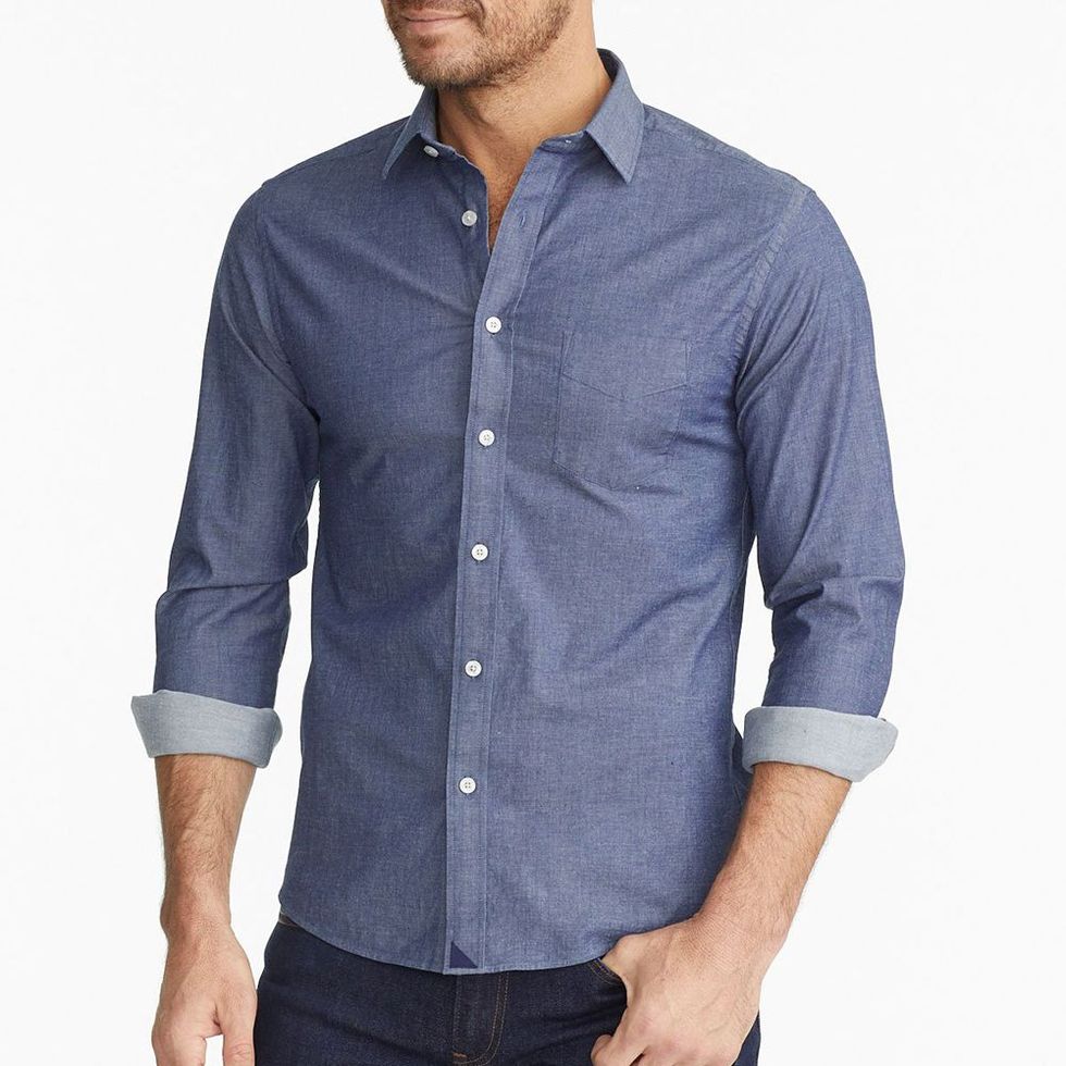 Get Anthony Mackie's Brunello Cucinelli Chambray Shirt for Fall