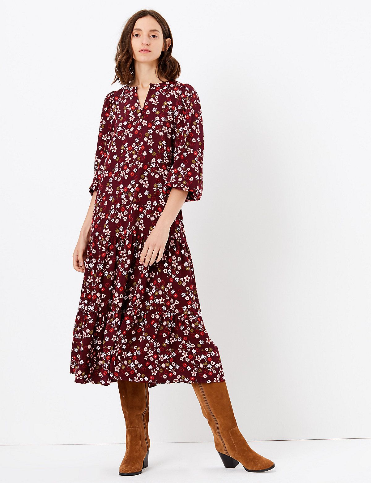 Buy Michael Kors Floral Print Midi Dress with Bell Sleeves  Blue Color  Women  AJIO LUXE
