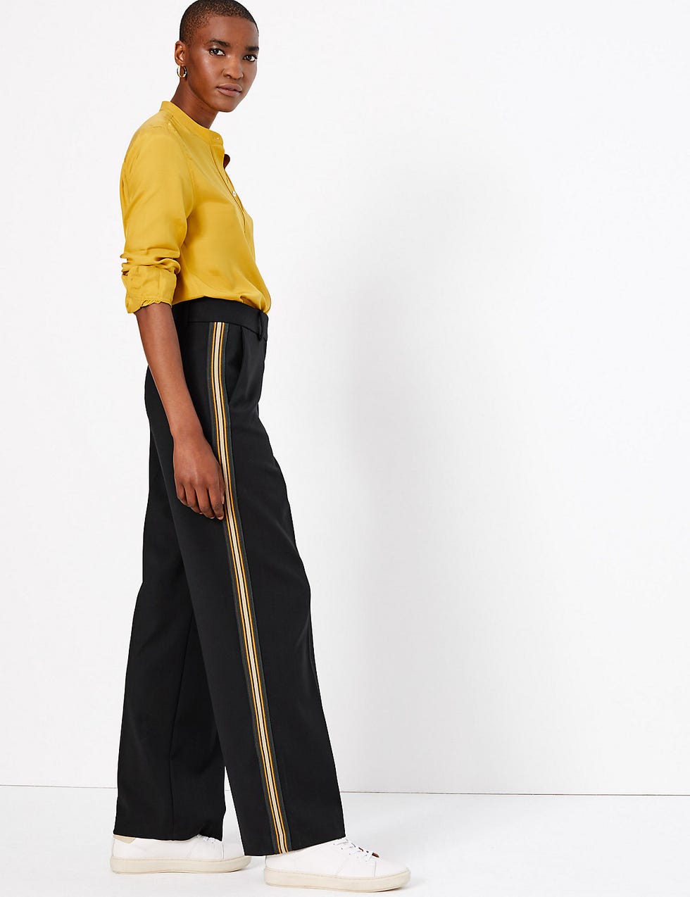 Side Stripe Wide Leg Ankle Grazer Trousers