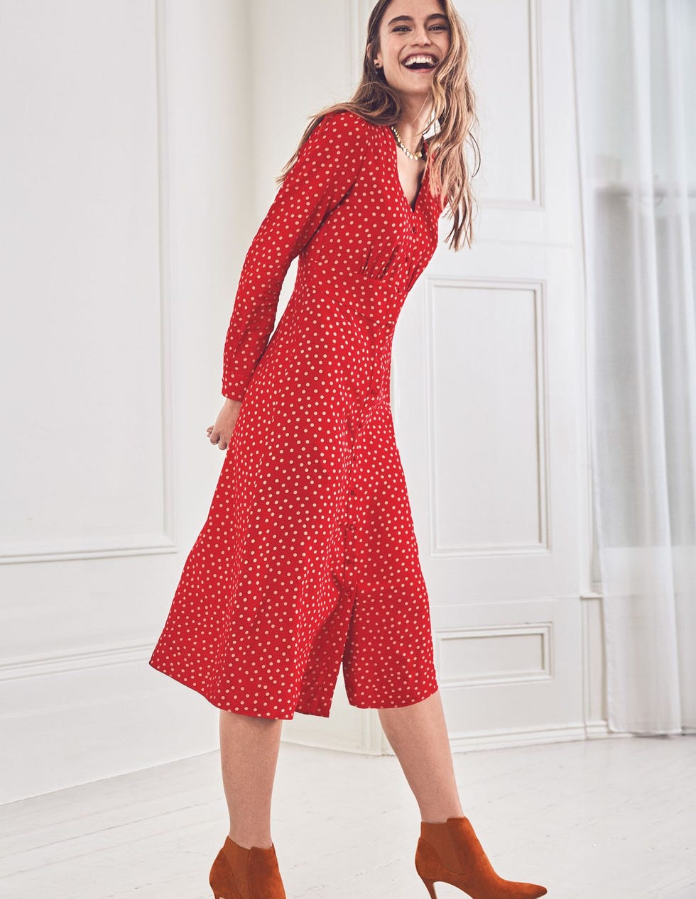 Elsie Midi Dress - Poinsettia Random Spot