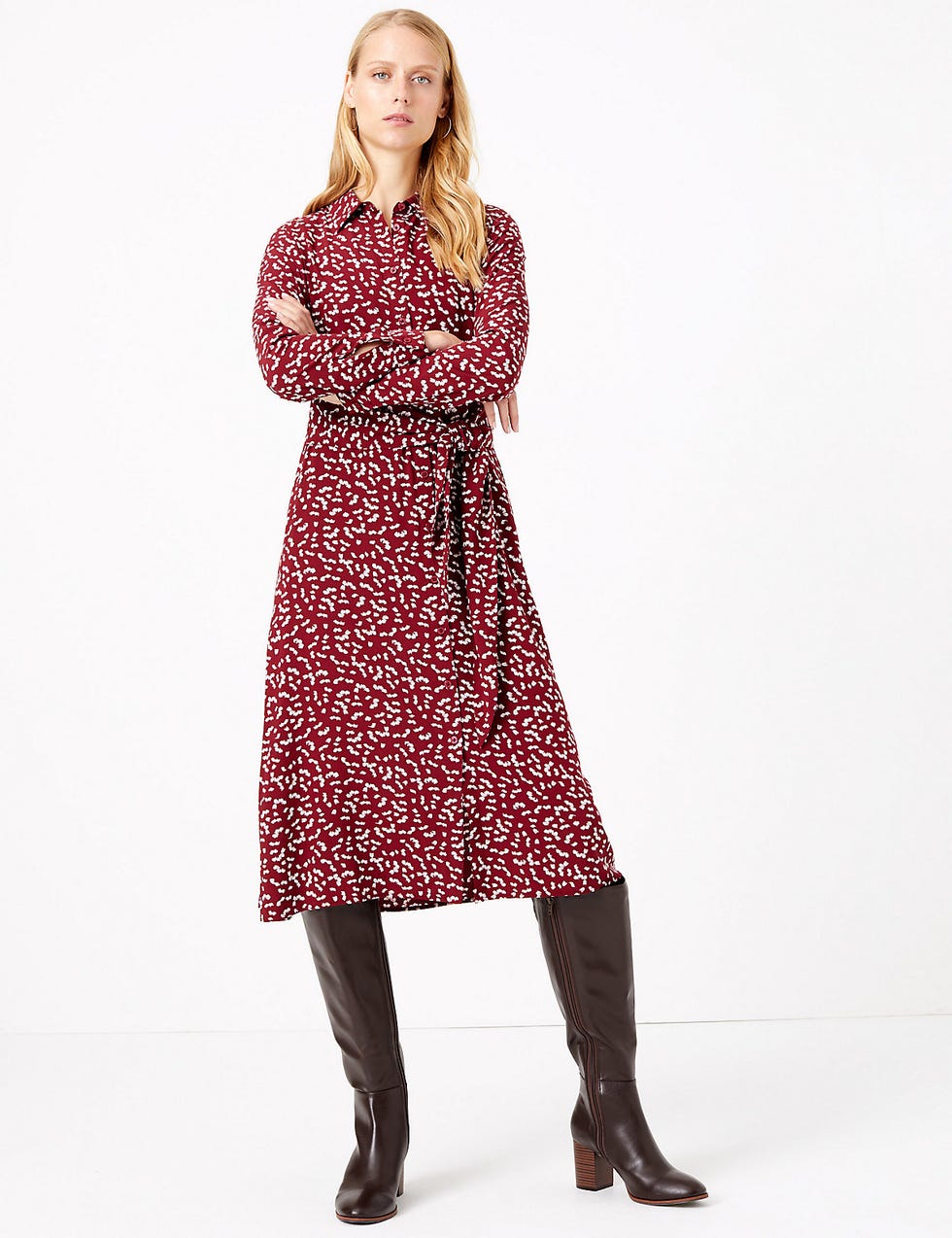 Printed Tie Front Shirt Dress