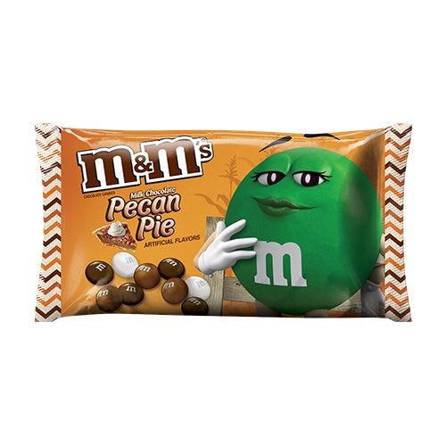 Holiday M&M's flavors: Pumpkin Pie, Pecan Pie and Holiday Mint