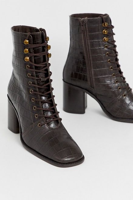 Rivet leather square toe lace up boots