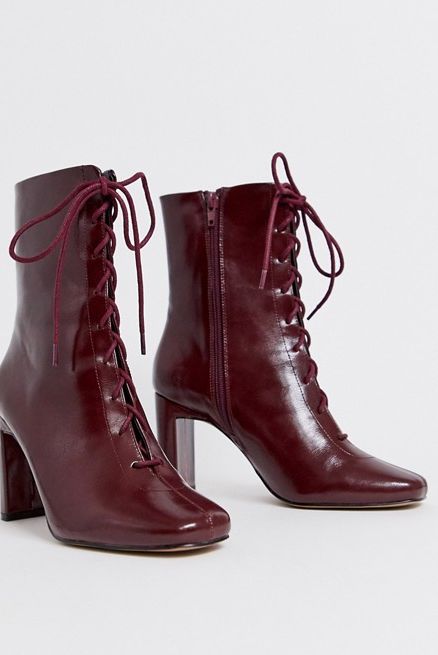 Patent lace-up boots