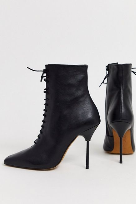 Eden premium leather lace up heeled boots in black