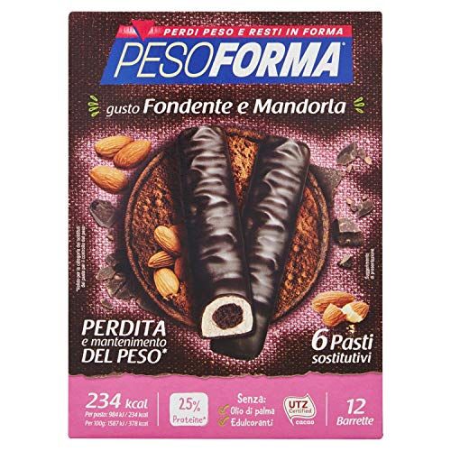 Pesoforma Barrette  Cioccolato Fondente  e Mandorla - pasto sostitutivo dimagrante - ricco in proteine - 6 pasti - 372 gr