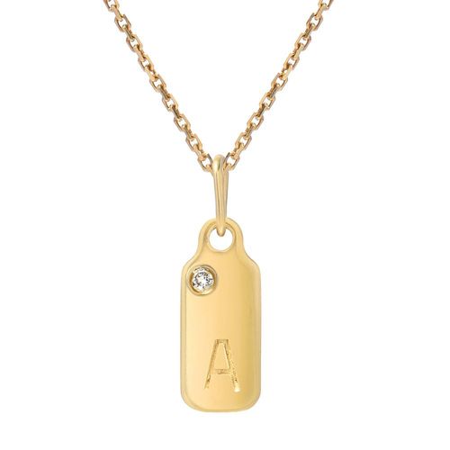 14k Gold Birthstone Accented Letter A Dog-tag Pendant (Style#10837)