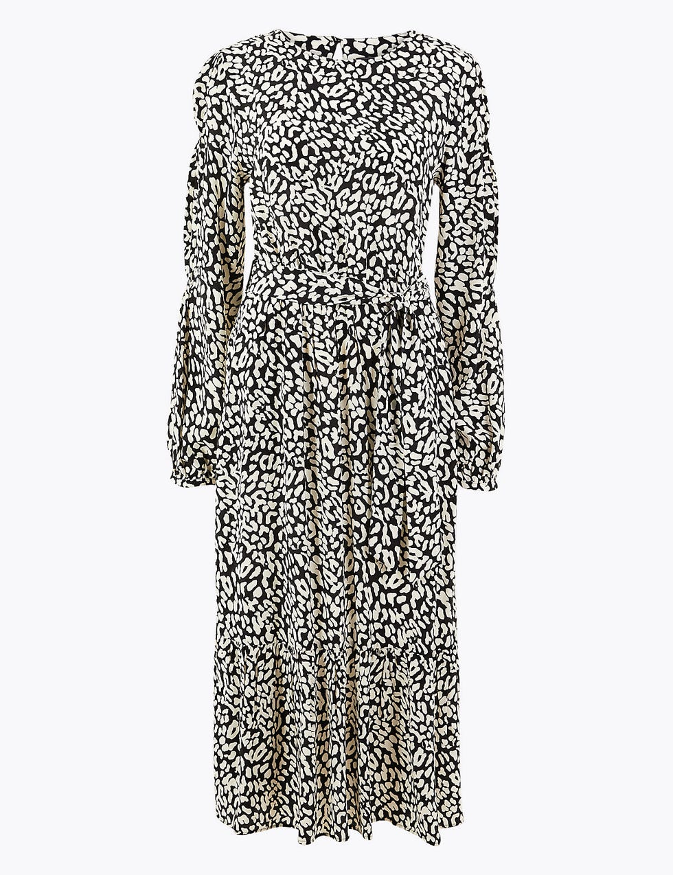 Animal Print Belted Waisted Midi Dress