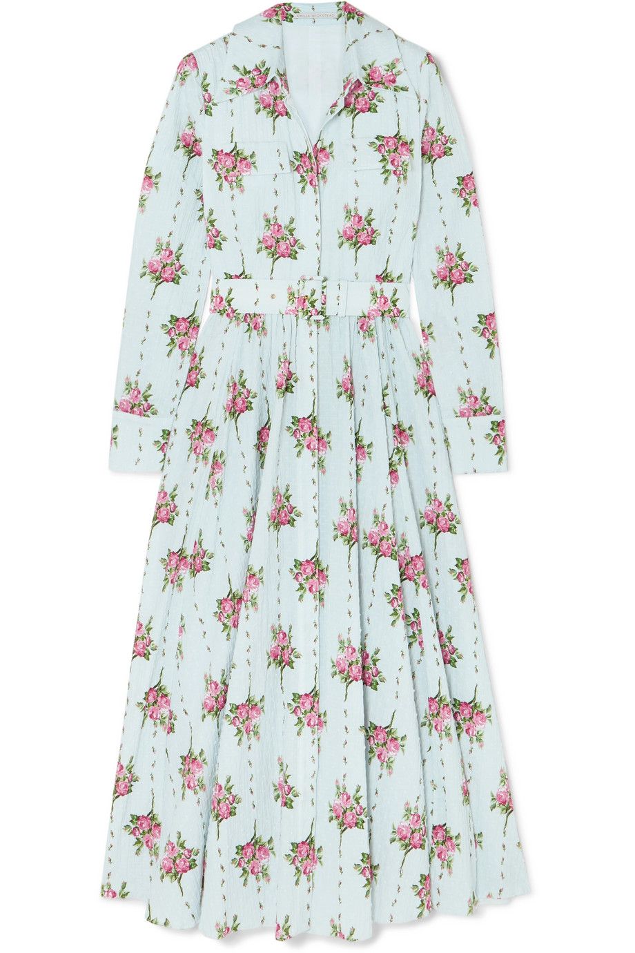 Aurora belted floral-print Swiss-dot cotton-blend seersucker dress