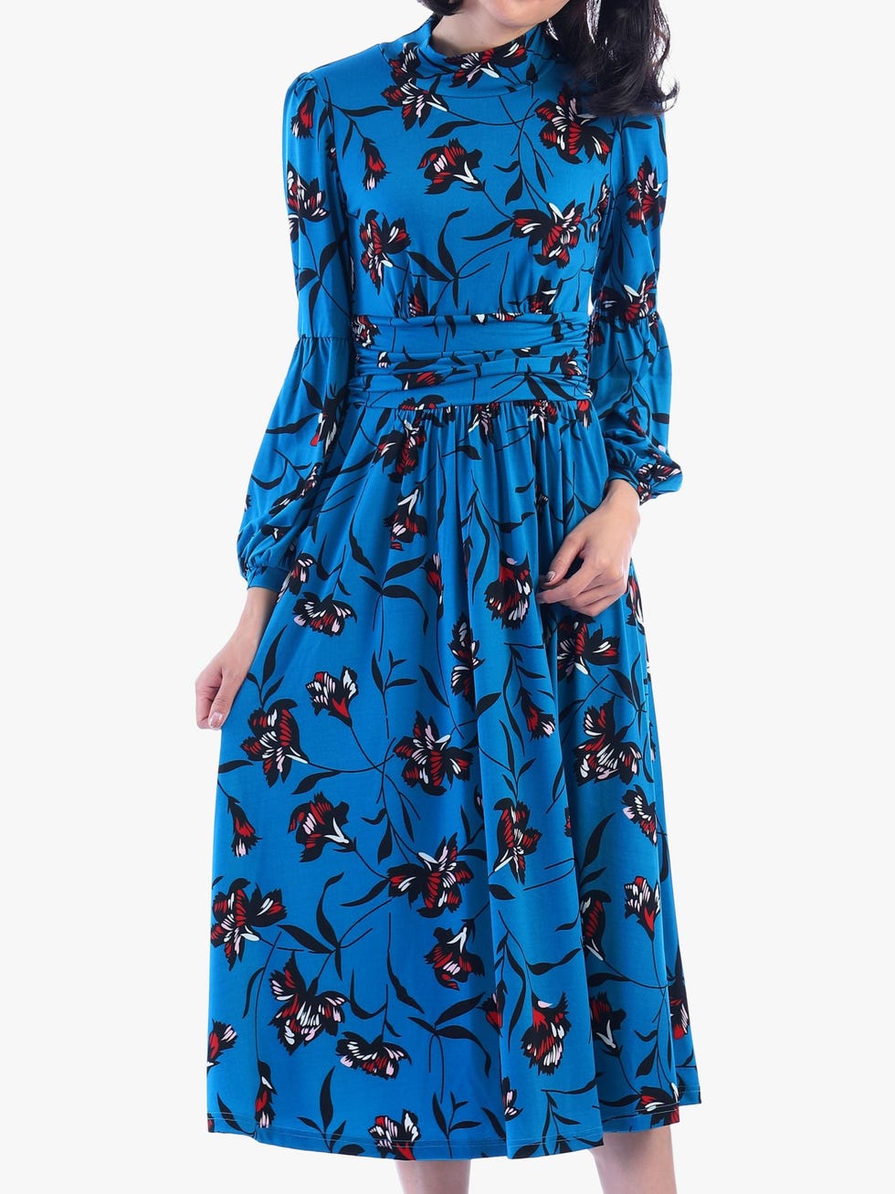 Jolie Moi Funnel Neck Floral Print Midi Dress, Teal