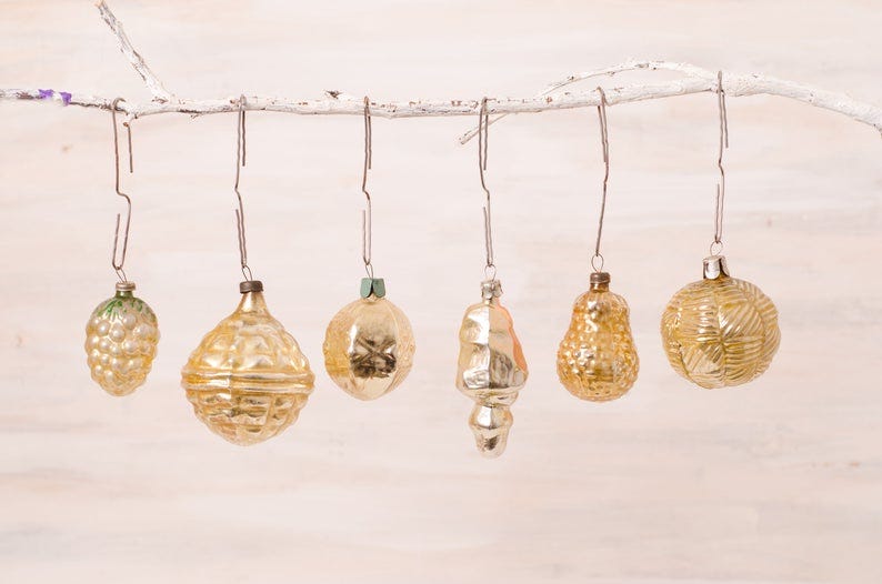 Assorted Gold Glass Ornaments