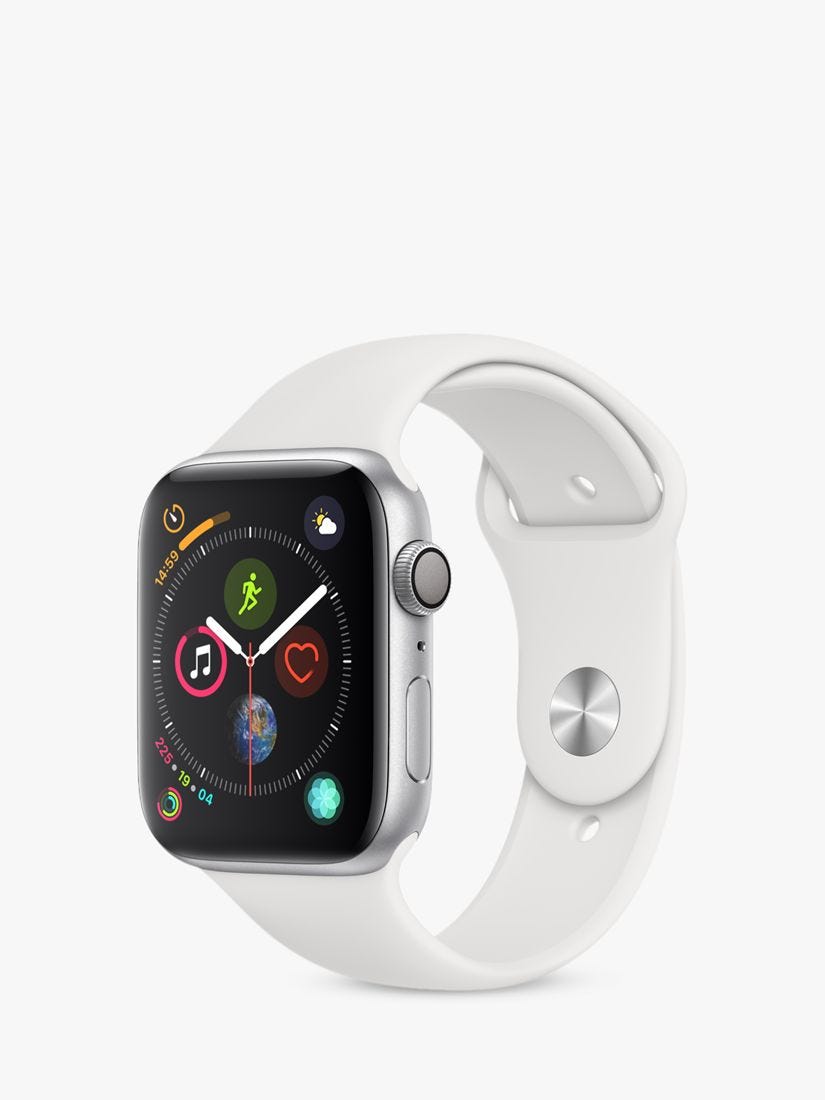 Apple Watch Series 4, GPS, 44mm Silver Aluminium Case with Sport Band, White