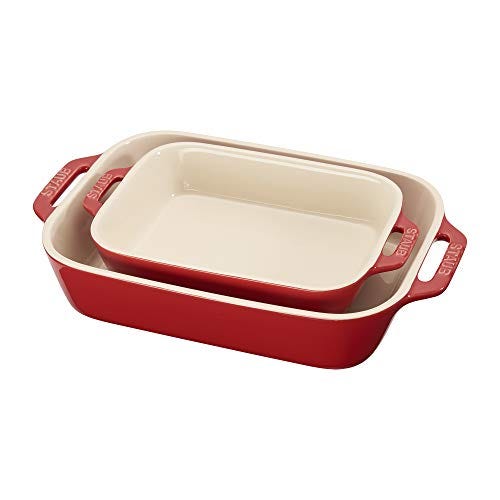 Staub Ceramics Rectangular Baking Dish Set, 2-piece, Cherry